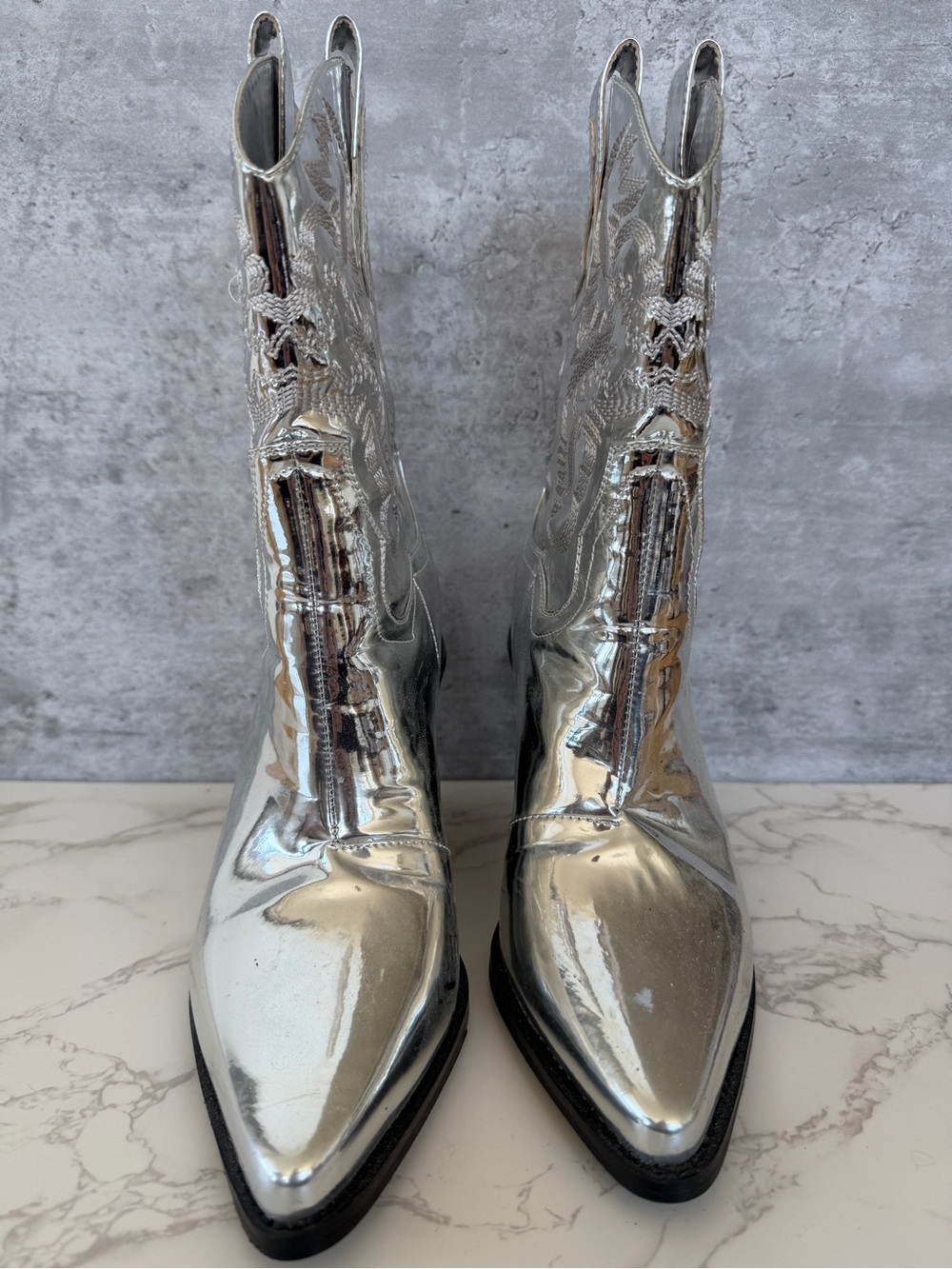 Silver Metallic Western Cowboy Boots - Picture 2 of 3
